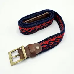 کمربند دستبافت وریس قرمز-سرمه ای گل گژدین