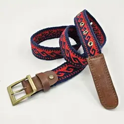 کمربند دستبافت وریس قرمز-سرمه ای گل گژدین