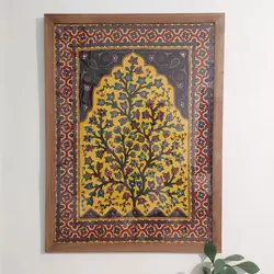 تابلو پته دوزي قاب شده بزرگ طرح درخت زندگي زرد