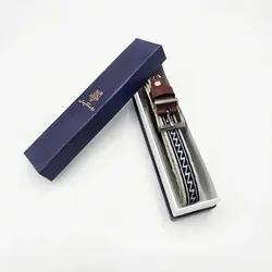 کمربند دستبافت وریس سرمه‌ای-کرم طرح شیردنگ