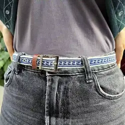 کمربند دستبافت وریس سرمه‌ای-کرم طرح شیردنگ