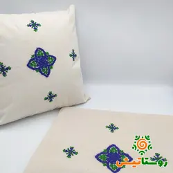 کاور کوسن سوزن‌دوزی الیاف طبیعی بلوچی سبز-بنفش