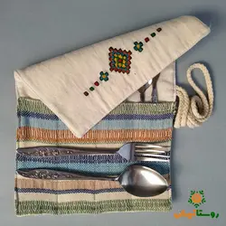 جا قاشق چنگالی پارچه‌ای دستبافت (تفرشی دوزی)