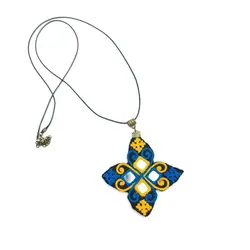گردنبند سوزن‌دوزی بلوچی واب (آبی زرد)
