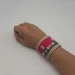 دستبند سوزن‌دوزی بلوچی هیری (سبز_کرم)