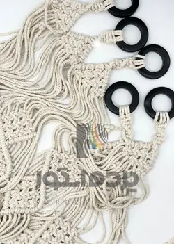 پرده آماده مکرومه پنج پنل لوزی (کرم)