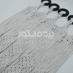 پرده آماده مکرومه پنج پنل لوزی کرم