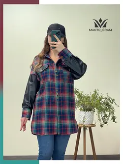 مانتو کشمیر آستین چرم کد 1204