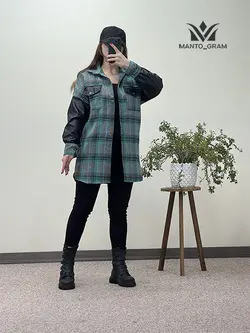 مانتو کشمیر آستین چرم کد 1204