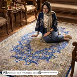 فرش تمام ابریشم کد 15 سرمه ای