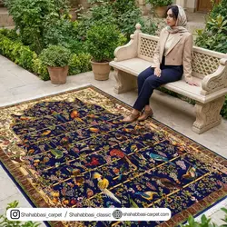 فرش تمام ابریشم کد 24 سرمه ای