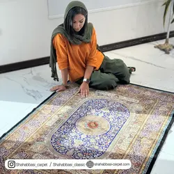 فرش تمام ابریشم کد 26 سرمه ای