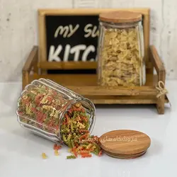 بانکه شیشه ای مدل رومی درب چوبی نیلوفر سایز 3