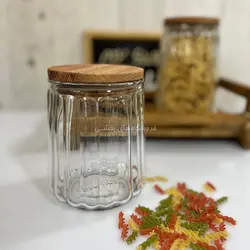 بانکه شیشه ای مدل رومی درب چوبی نیلوفر سایز 3