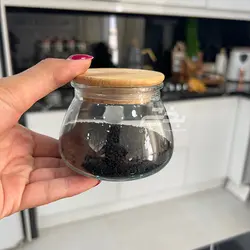 بانکه شیشه ای درب چوبی مدل مارمالاد سایز 3
