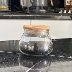 بانکه شیشه ای درب چوبی مدل مارمالاد سایز 3