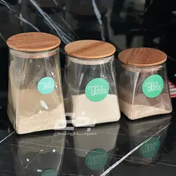 بانکه شیشه ای درب چوبی طرح کاج سایز 1