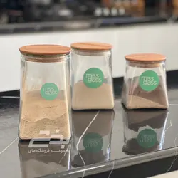 بانکه شیشه ای درب چوبی طرح کاج سایز 1