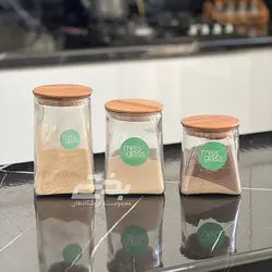 بانکه شیشه ای درب چوبی طرح کاج سایز 1