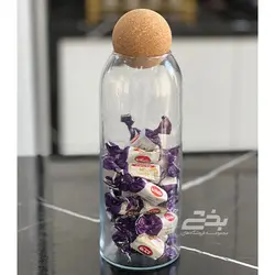 بانکه حبوبات شیشه ای درب چوب پنبه سایز 1 آنسه