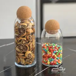 بانکه حبوبات شیشه ای درب چوب پنبه سایز 2 آنسه