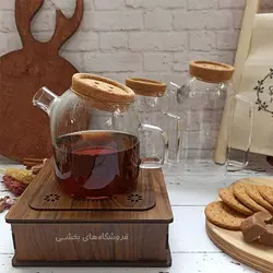 قوری پیرکس مدل درب چوب پنبه طرح دکمه 1200 میل
