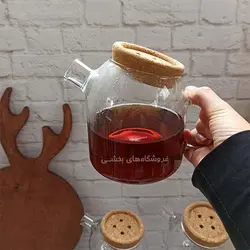 قوری پیرکس مدل درب چوب پنبه طرح دکمه 1200 میل