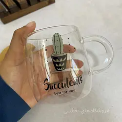 لیوان پیرکس مدل درب چوبی کاکتوس