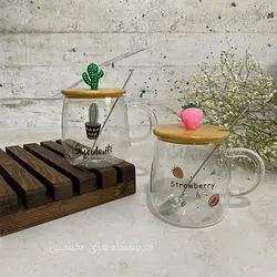لیوان پیرکس مدل درب چوبی کاکتوس