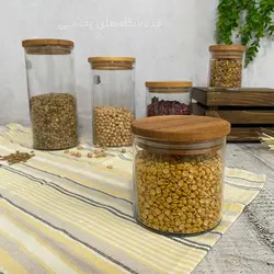 بانکه شیشه ای مدل درب چوبی هرا سایز 4 نیلوفر