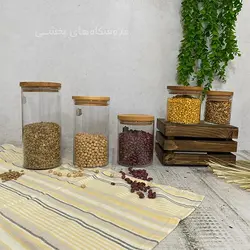 بانکه شیشه ای مدل درب چوبی هرا سایز 4 نیلوفر