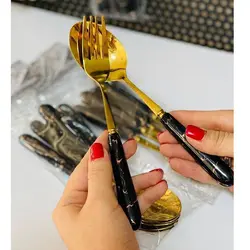ست قاشق 6 پارچه طرح ماربل طلایی
