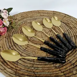 ست قاشق 6 پارچه طرح ماربل طلایی