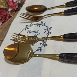 ست قاشق 6 پارچه طرح ماربل طلایی