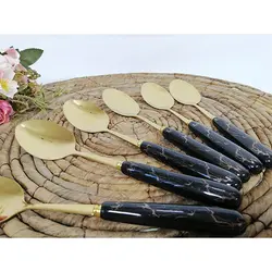 ست قاشق 6 پارچه طرح ماربل طلایی