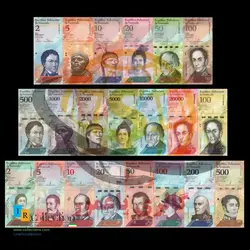 ست کامل شامل 21 برگ اسکناس ونزوئلا بدون تکرار