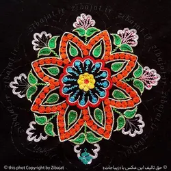 تابلو دست ساز طرح گل هشت پر با رشتی دوزی