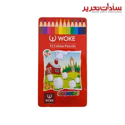 WOKE کد 12-9800 مداد 12 رنگ جعبه فلزي تخت شش گوش