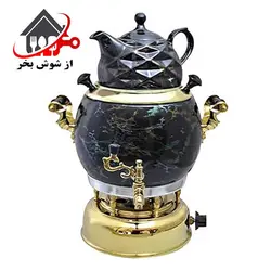 سماور گازی مدل تندیس ماربل مشکی طلایی 6 لیتر RASHA | از شوش بخر (تهران)