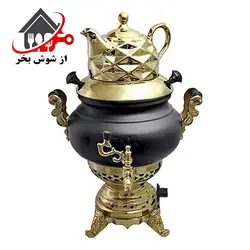 سماور گازی مدل روس مشکی طلایی 6 لیتر RASHA | از شوش بخر (تهران)