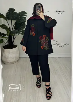 مانتو گلدوزی مشکی کوتاه کد 763