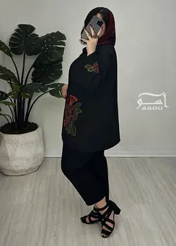 مانتو گلدوزی مشکی کوتاه کد 763