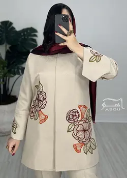 مانتو گلدوزی کرم کوتاه کد 791