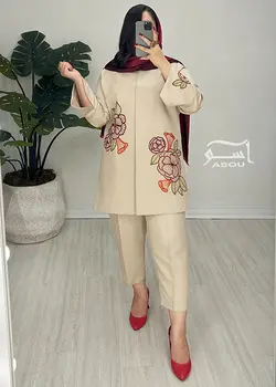 مانتو گلدوزی کرم کوتاه کد 791