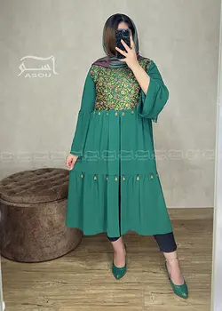 مانتو سوزندوزی هندی سبز کد 602
