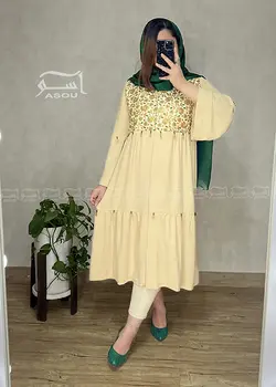 مانتو سوزندوزی هندی کرم سبز کد 600