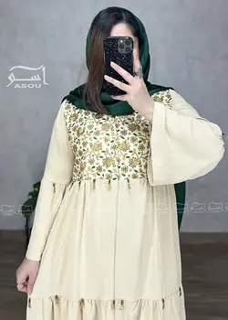 مانتو سوزندوزی هندی کرم سبز کد 600