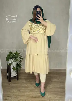 مانتو سوزندوزی هندی کرم سبز کد 600