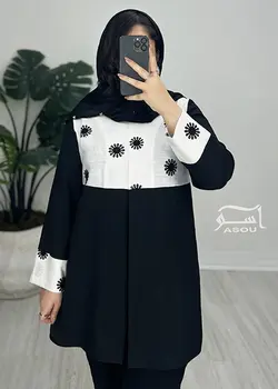 مانتو خامه دوزی سفید مشکی کد 599