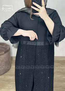 مانتو مشکی و تور پولک دوزی کد 630